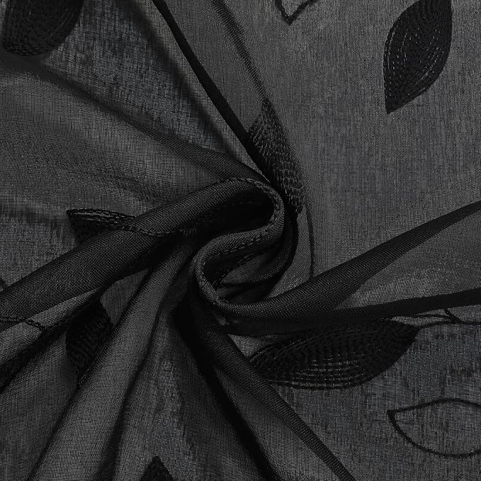 HOMEIDEAS Black Sheer Curtains 52 X 63 Inches Length 2 Panels Black Embroidered - Image 8