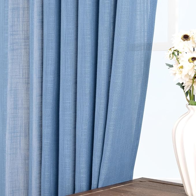 Denim Blue Curtains for Living Room Back Tab Modern Farmhouse Semi Sheer Blue - Image 3