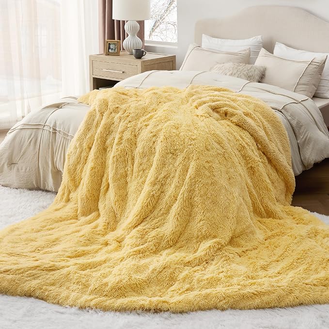 Bedsure GentleSoft Fluffy Yellow King Size Blanket - Image 6