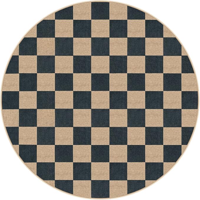 Lahome Colette Checkered Round Rugs 6ft, Outdoor Patio Easy Jute Rug Indoor - Image 8