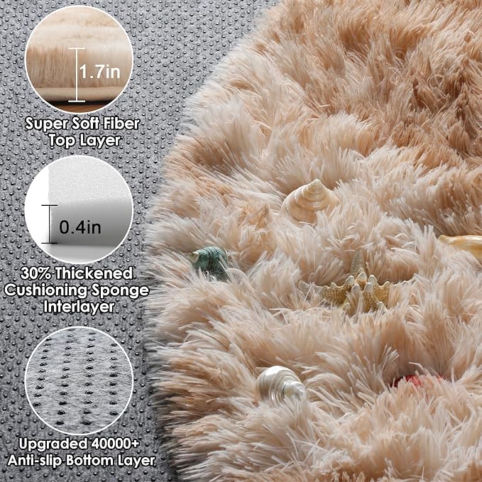 ONASAR Tie-Dye Beige Round Area Rugs 5ft, Soft Bedroom Circle Rug Floor Mats - Image 2