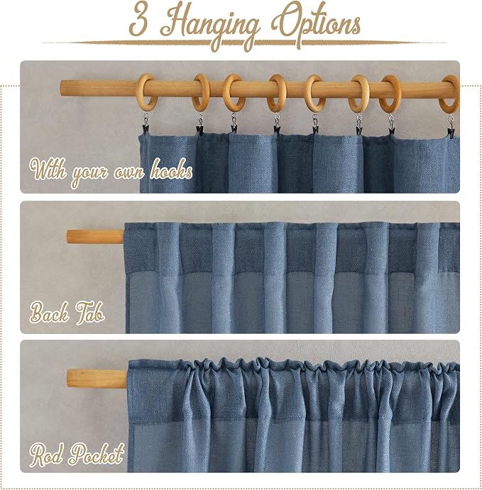 NICETOWN Linen Blend Stone Blue Curtains - Image 2