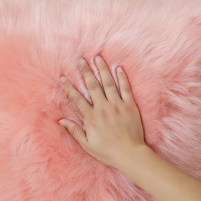 linmopm Faux Fur Rug Sheepskin Shag Fluffy Fuzzy Pink 3x3 ft Rugs - Image 3