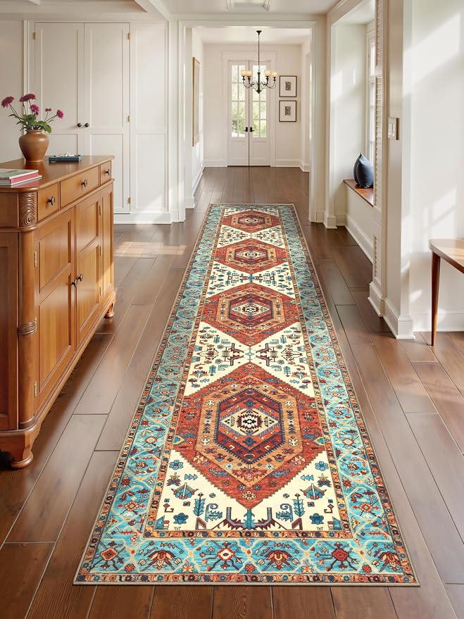 SERISSA Runner Rug for Hallways, Extra Long Boho Rug Ultra Soft Vintage Orange by SERISSAHomeDecorCollection
