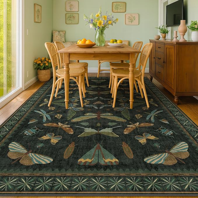 6x8 Dark Green Washable Dining Room Rug - Image 6