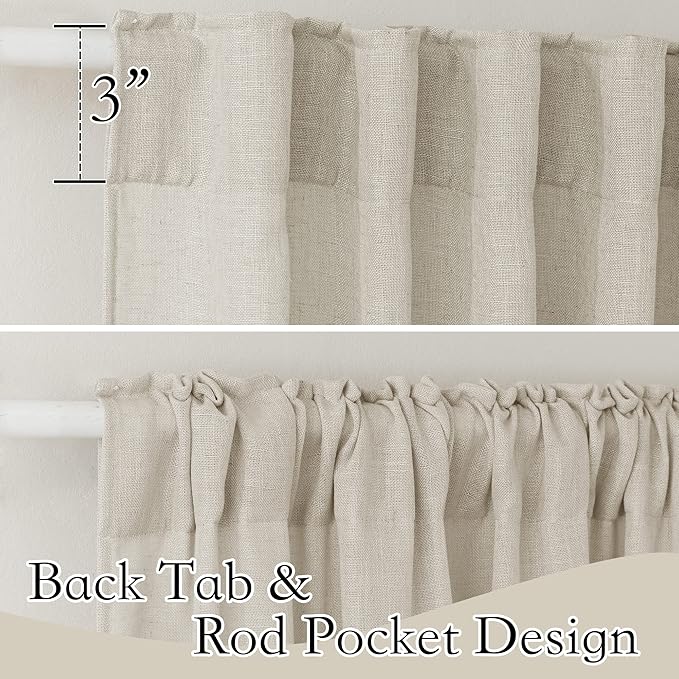 RYB HOME Semi Sheer Curtains for Sliding Glass Door, Linen Texture Farmhouse - Image 2
