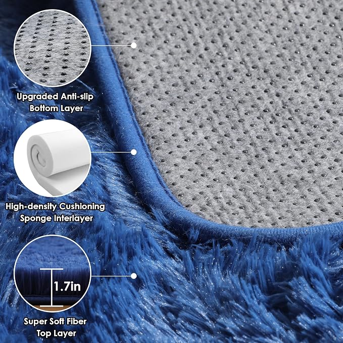 ONASAR Navy Blue 6x9 Area Rugs for Living Room Bedroom, Large Fluffy Bedside - Image 3