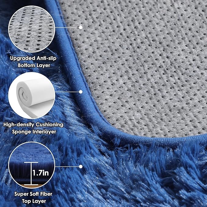 ONASAR Navy Blue Runner Rugs for Bedroom Living Room, Fluffy 2x6 Bedside - Image 3