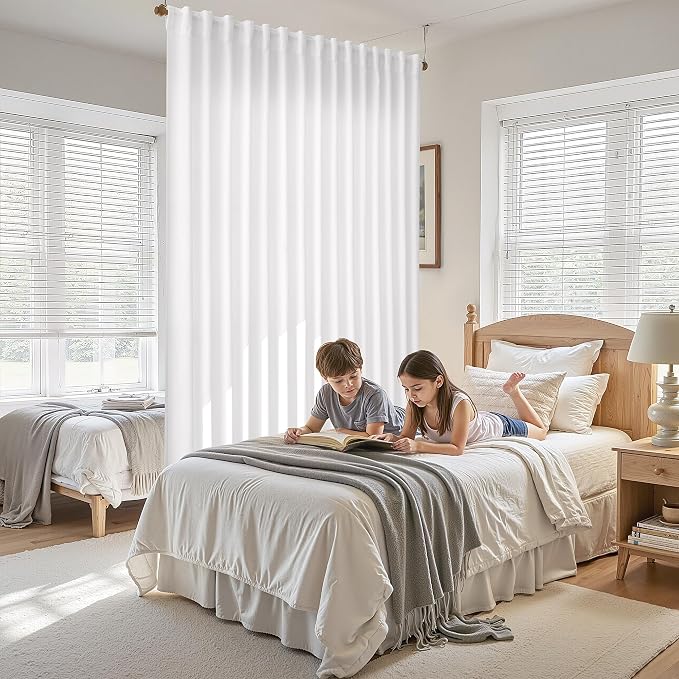 White Large Window Curtains Light Filtering Semi Sheer Privacy Linen Textured - Image 8