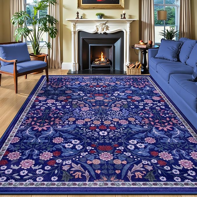 10x12 Area Rugs for Living Room: Floral Washable Rug Vintage Large Soft Boho by PLHXFRSoftAreaRugs