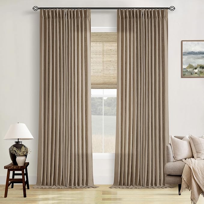 Semi Sheer Pleat Linen Light Brown Latte Farmhouse Curtains 96 Inches Long | - Image 9