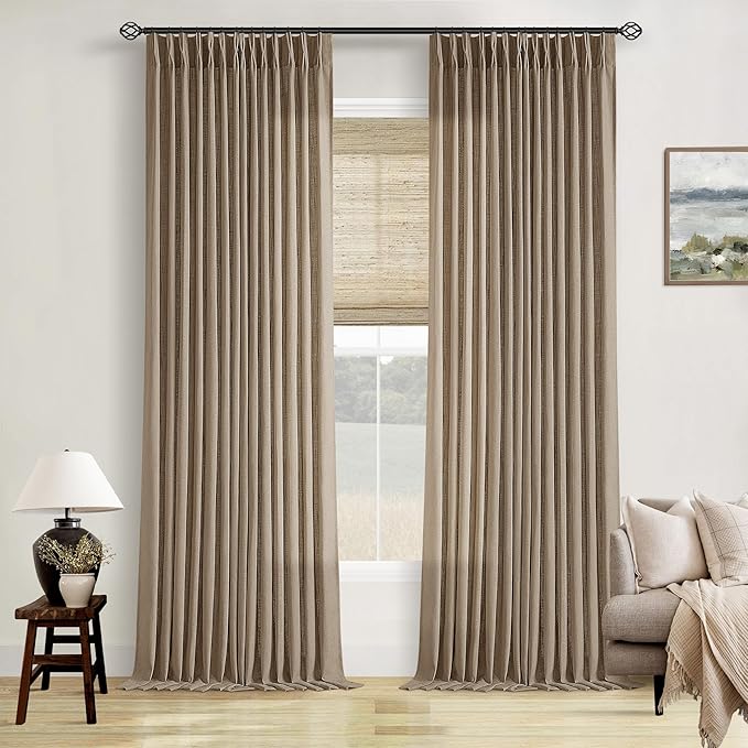 Extra Long Light Brown 120 Inches Semi Sheer Linen Curtains Brown Coffee | - Image 9