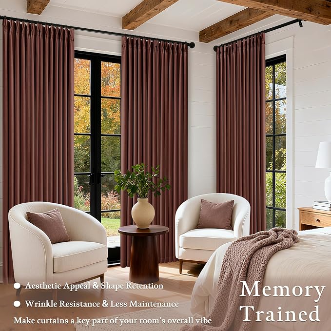 Chestnut Brown Pinch Pleated Blackout Linen 86 Inch Curtains - Image 4