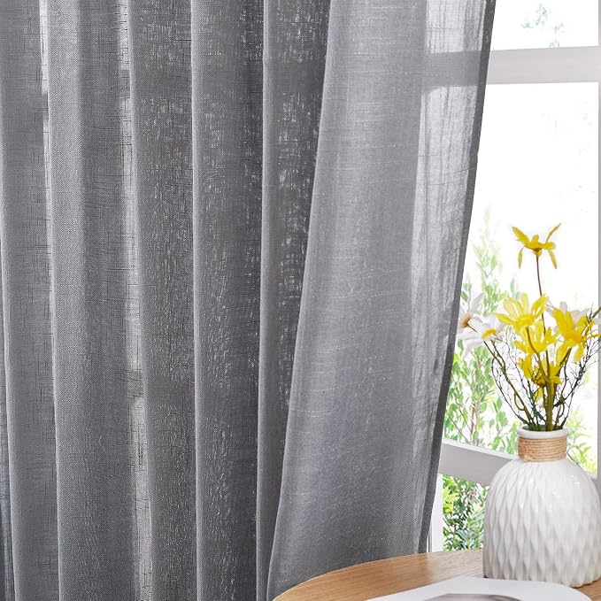 NICETOWN Bathroom Window Curtains 45 inch Length, Natural Linen Textured Rod - Image 6