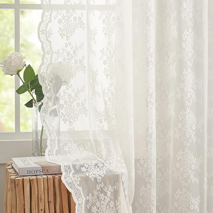 YJ YANJUN Vintage Lace Curtains 63 Inches Length- Elegant Victorian Floral by YJYANJUN
