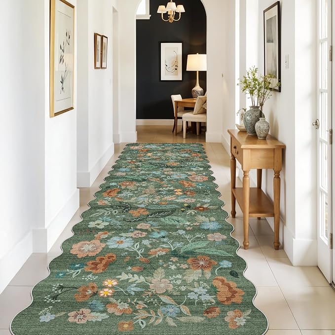 Washable 3x10 Hallway Runner Rug: Floral Scalloped Soft Runners - Image 9