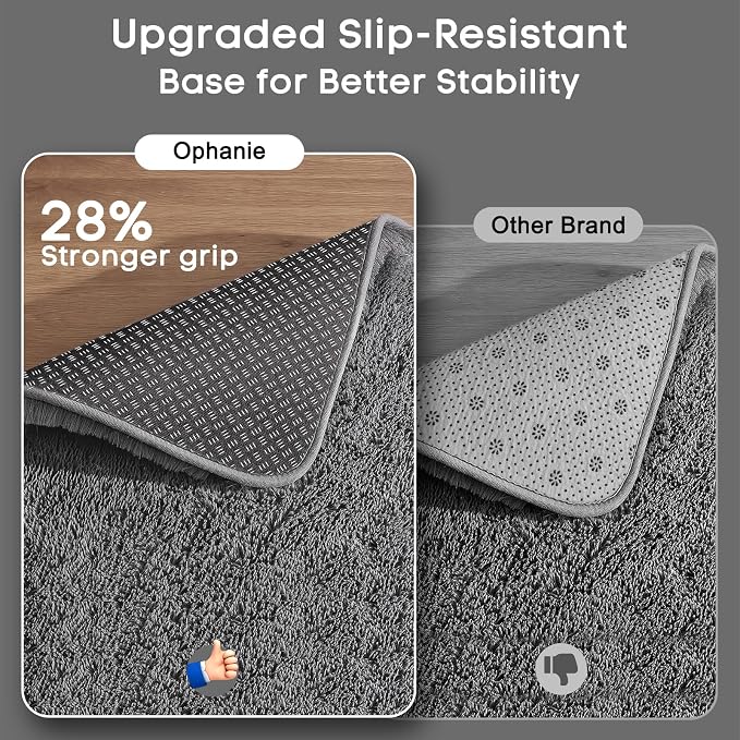 Ophanie Small Rug Upgrade Non Slip Throw Bedside Area Rugs, Fluffy Soft Grey - Image 4