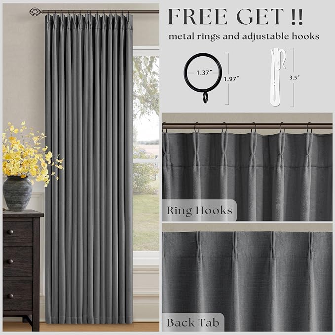 Dark Grey Pleated Thick Linen Blackout Curtains 86 Inches Long - Image 5