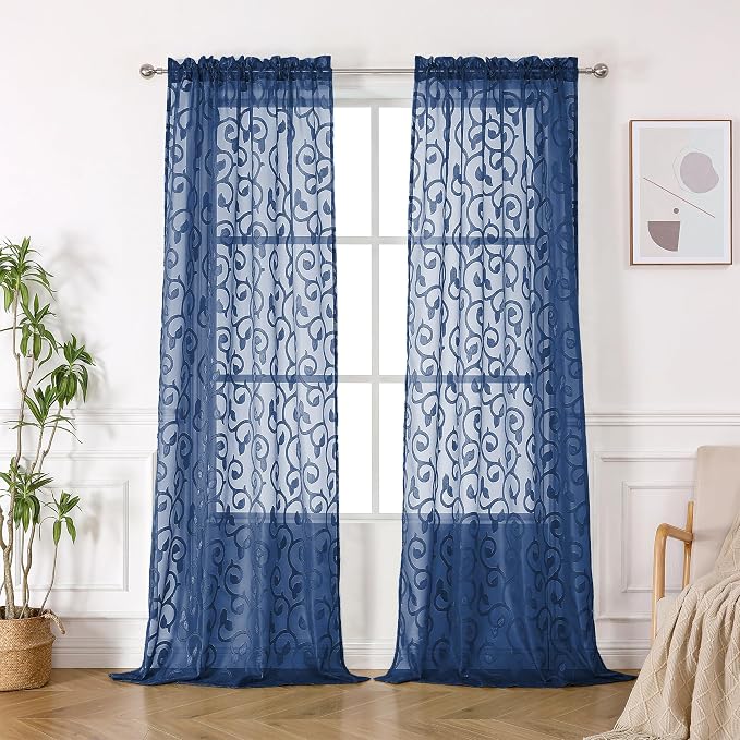 OWENIE Furman Blue Sheer Curtains 96 inches Long - Image 2