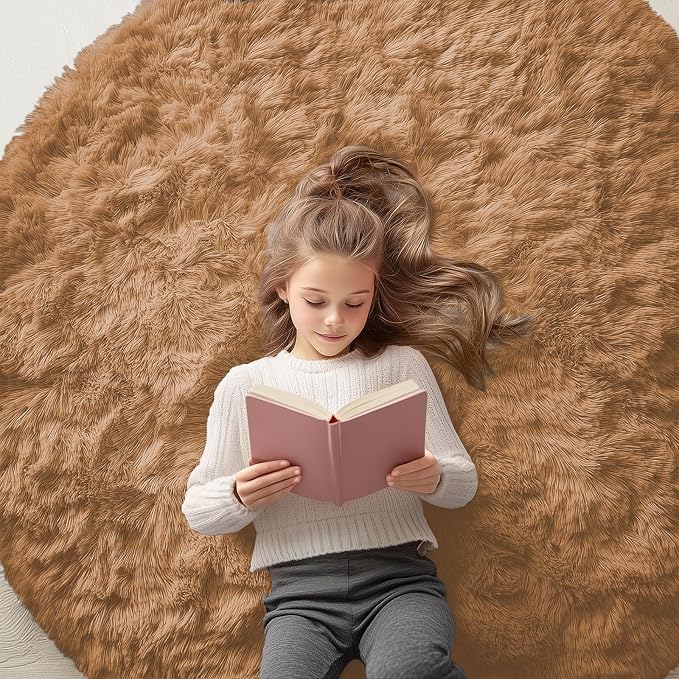 OLANLY Khaki Round Rugs for Bedroom by OLANLY