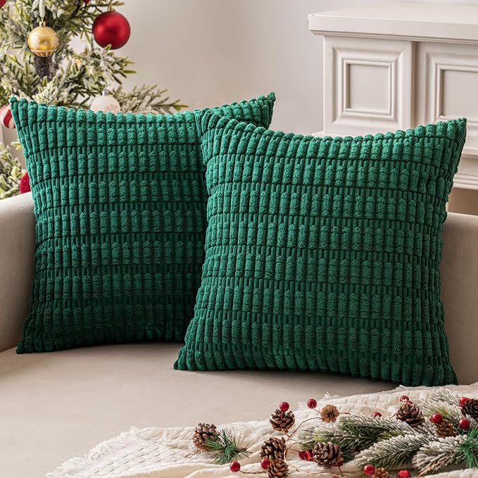MIULEE Pack of 2 Dark Green Corduroy Decorative Euro Sham Pillow Covers 24x24 - Image 7