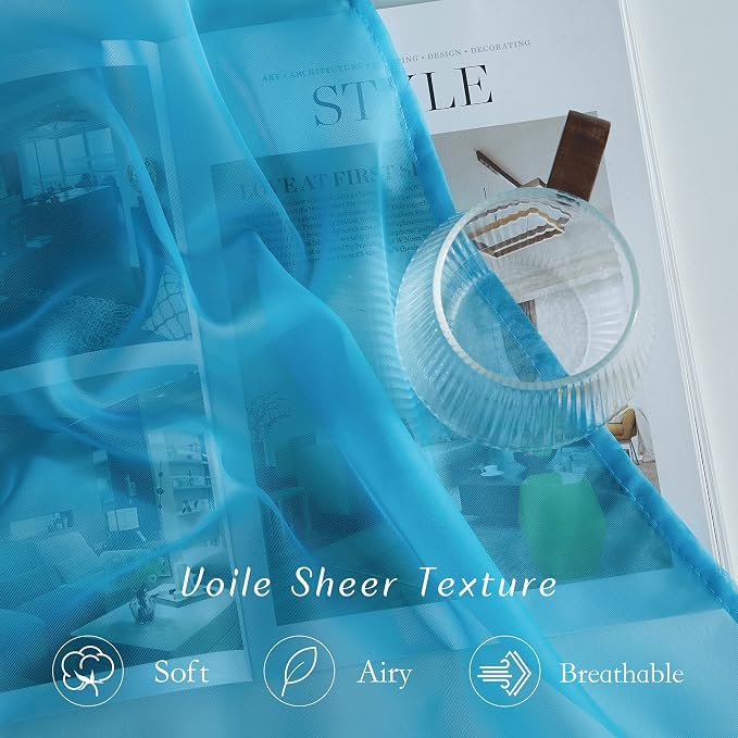 NICETOWN Voile Sheer Teal 90 inch Curtains - Image 4