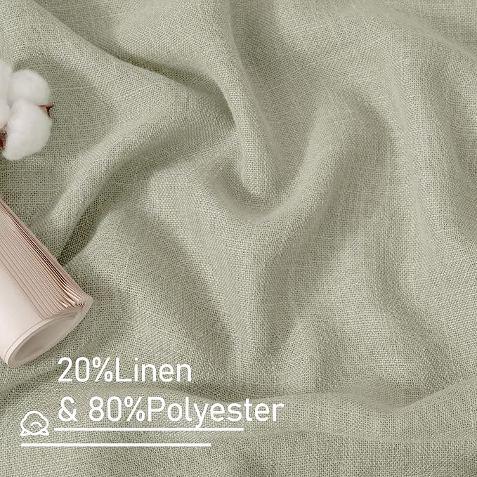 LAMIT Short Linen Curtains 40 Inch Length, Sage Grey Small Window Semi Sheer - Image 3