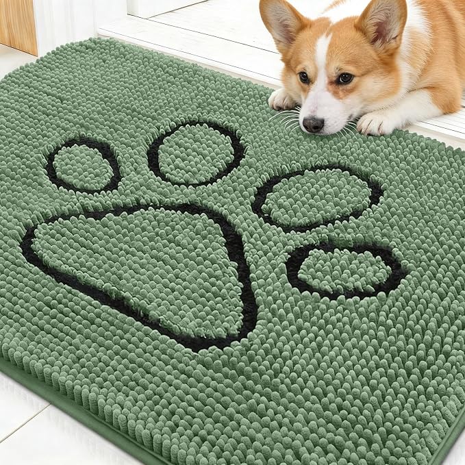 OLANLY Dog Door Mat for Muddy Paws 30x20, Paw Print Design, Absorbs Moisture by OLANLY