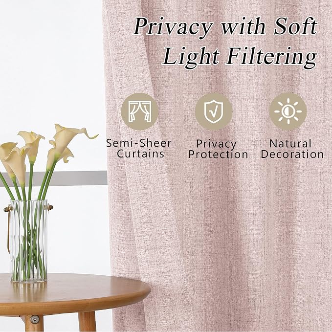 OVZME Blush Pink Valance for Windows, Light Filtering Faux Linen Textured Small - Image 7