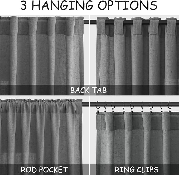Dark Grey Linen Curtains 96 Inches Long - Image 2