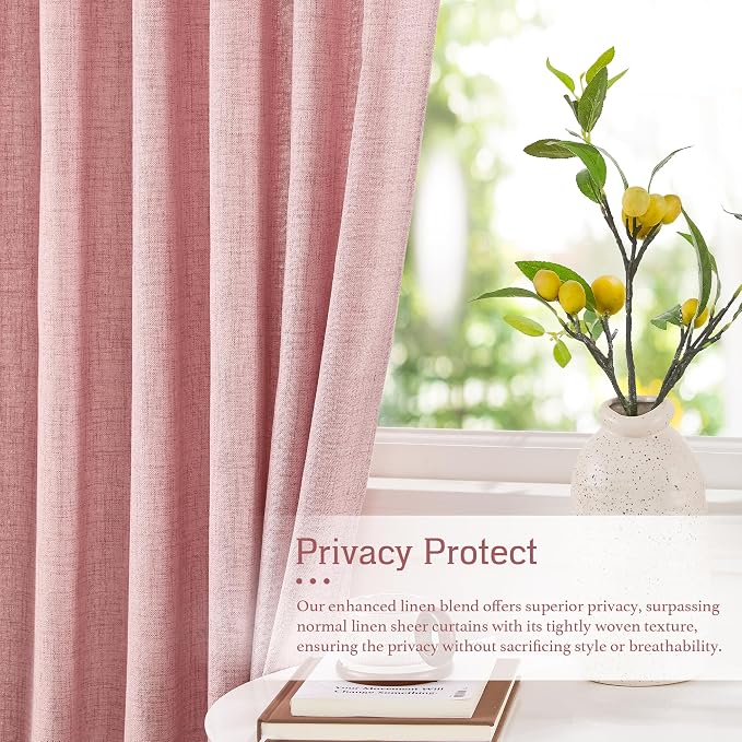 RYB HOME Living Room/Bedroom Curtains and Drapes Linen Sheer, Light Filtering - Image 2