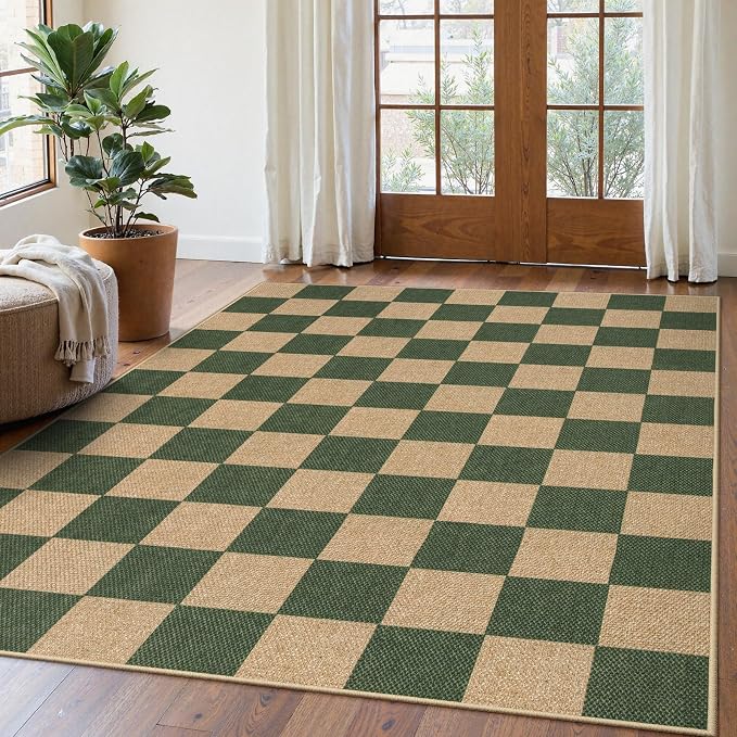 Lahome Checkered Easy Jute Dining Room Rug, 5x7 Indoor Outdoor Rugs by Lahome