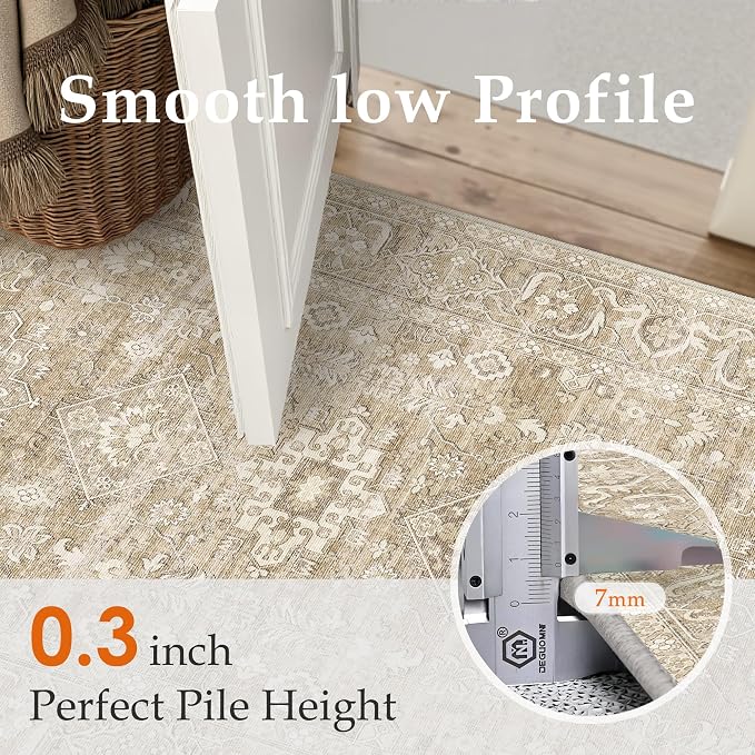 8x10 Washable Area Rug for Living Room Bedroom Vintage Beige Non Slip Carpet - Image 5