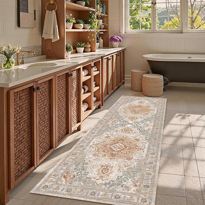 Washable Area Rug 2'6'' x 8' Vintage Traditional Persian Mat - Image 2
