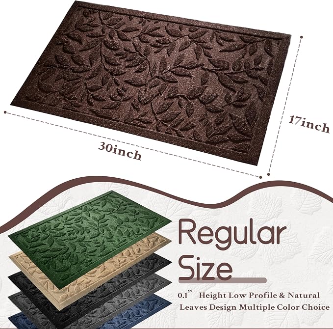 Coffee Brown Leaves Fall Outdoor Indoor Entrance Doormats, Absorbent Durable - Image 2