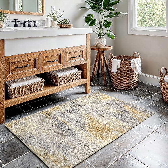 2x3 Washable Entryway Area Rug: Modern Abstract Small Runner Rug - Image 3