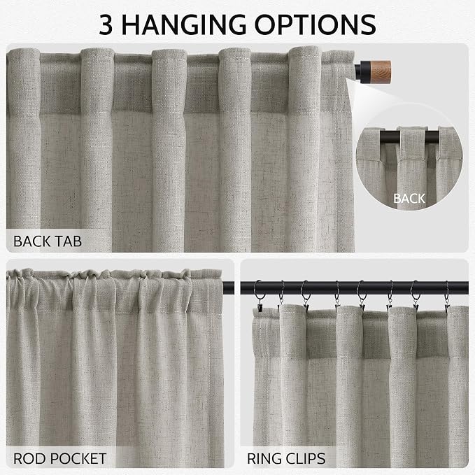 Silver Grey Linen Back Tab Curtains 84 Inch Length - Image 2