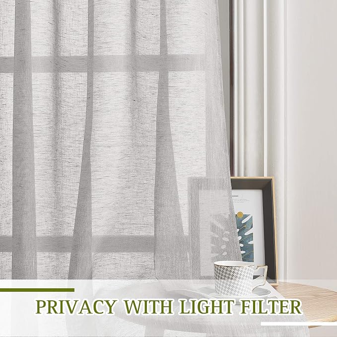 NICETOWN Linen Textured Semi Sheer Curtains 72 inches Length, Eyelet Top - Image 4