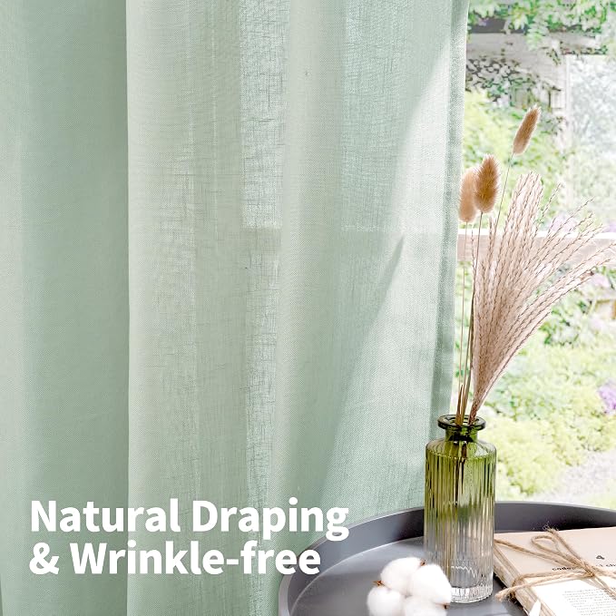 YoungsTex Mint Green Linen Semi Sheer Curtains 84 Inches Length - Image 5