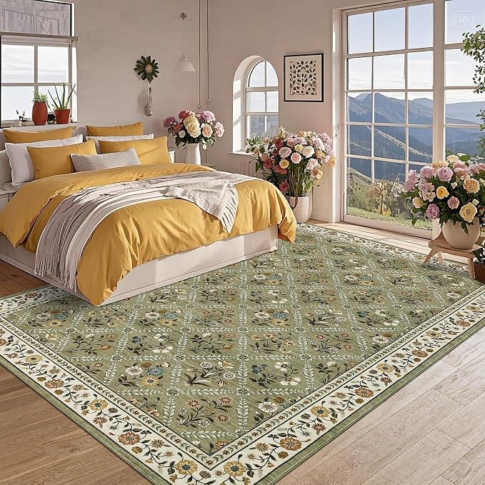 GarveeHome Grey Floral Rug 4x6 Rug Machine Washable Area Rug - Image 2