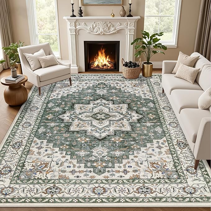Area Rugs 9x12 Living Room Rug: Washable Rug Soft Vintage Boho Medallion Carpet by EXPEDIX