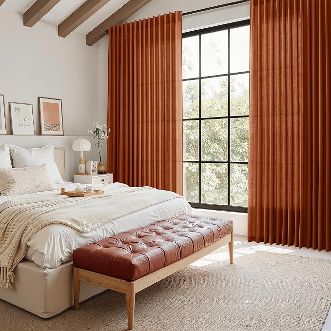 Nanspring Terracotta Linen Curtains 84 Inches Long 2 Panel Set Back Tab Boho - Image 7