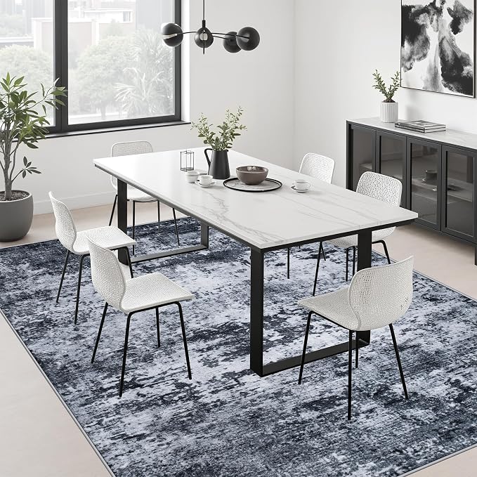 Area Rug Living Room: 4x6 Modern Washable Indoor Carpet Black | - Image 5