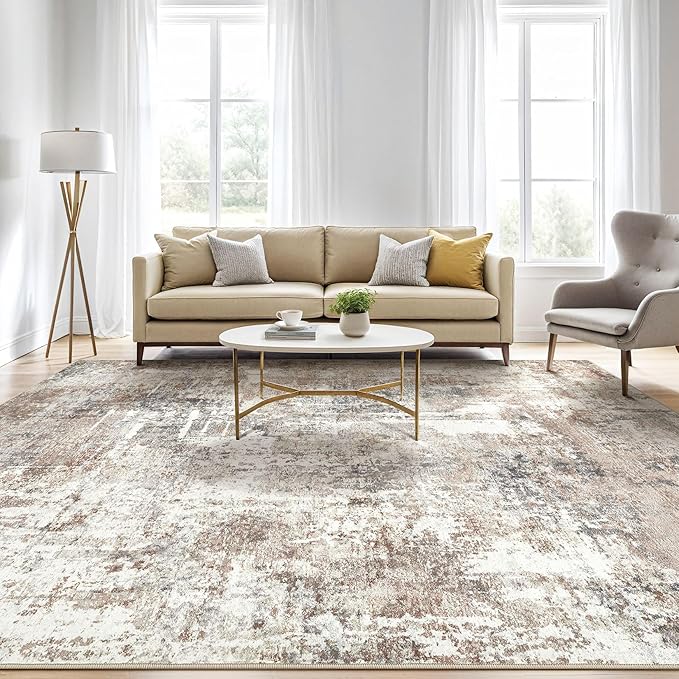 LOONGRUG 4x6 Area Rug Machine Washable Neutral Modern Abstract Rugs Brown | - Image 5