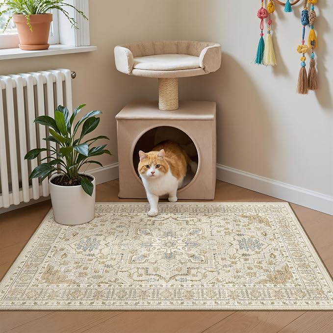Madane Washable Area Rug 2x3, Small Entryway Rug Non-Slip Vintage Door Mat - Image 2