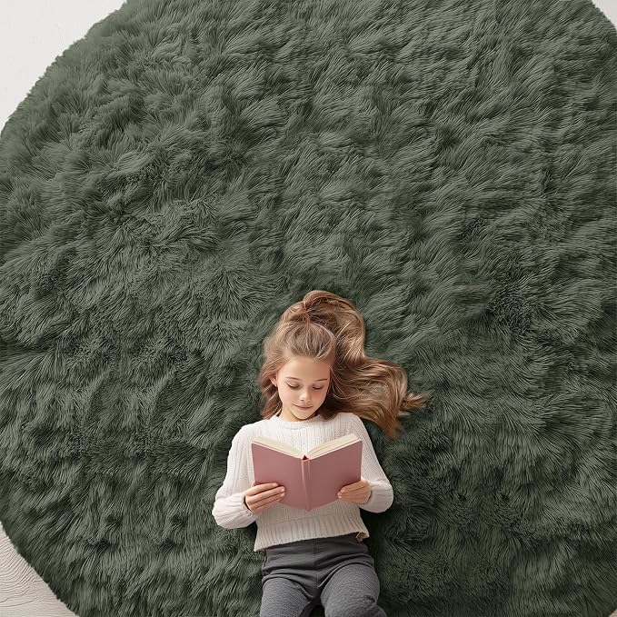 OLANLY Olive Green Round Rugs for Bedroom by OLANLY