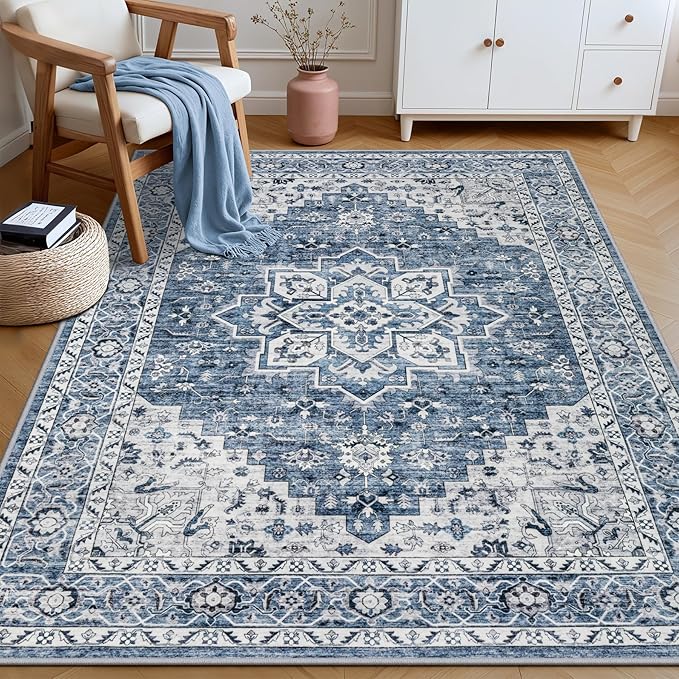 4x6 Area Rugs for Living Room: Washable Rug Soft Vintage Boho Medallion Carpet - Image 4