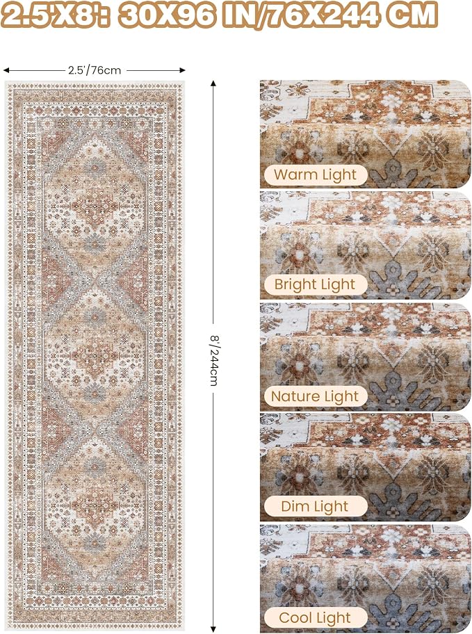Kitchen Runner Rug Non Slip Washable 2.5x8, Soft Low Pile Entryway Rug Runners - Image 2
