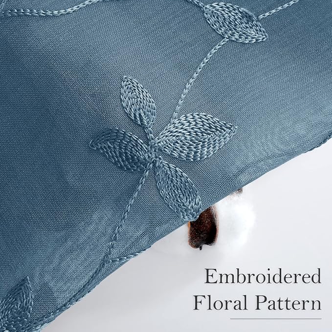 HOMEIDEAS Cyan Blue Sheer Curtains 52 X 63 Inches Length 2 Panels Embroidered - Image 2