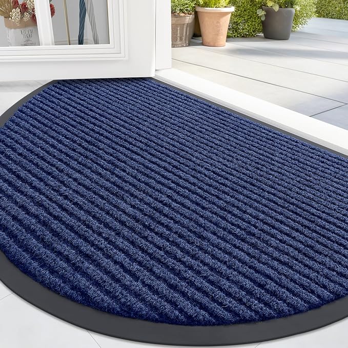 OLANLY Half Circle Front Door Mat 47x23, Waterproof Heavy-Duty Doormat | Blue by OLANLY